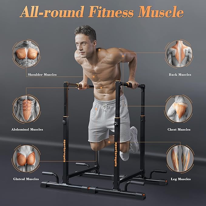 Sportsroyals Dip Bar, Adjustable Dip Stands Station for Home, Functional Heavy Duty Parallette Bars for Upper Body Workout (400/1200LBS Loading Capacity, 2025 New Version)