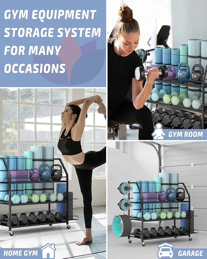 Staransun Weight Rack for Dumbbells - Widened Home Gym Storage Rack - Dumbbell Rack with 4 Flexible Wheels and Unique Storage on Both Sides
