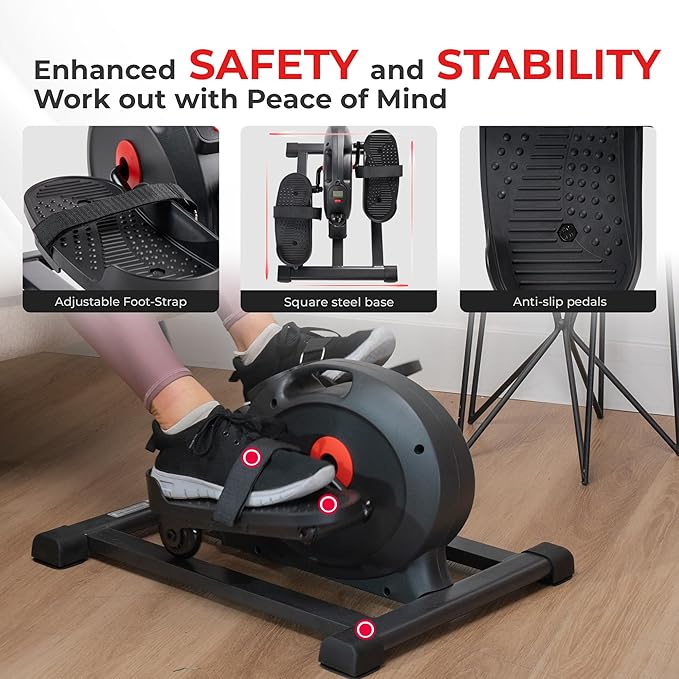 Sunny Health & Fitness Smart Mini Pedal Exerciser, Under Desk Bike/Elliptical for Home Workout & Cycle Cardio Training, Free SunnyFit App Link, Optional in Color, Mat/Workout Bands or Steel Stabilizer