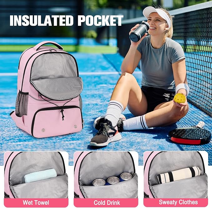 Bevalsa Pickleball Bag for Women Men Teens, Tennis Bag with Shoe Compartment, Multifunctional Sports Padel Racket Bag Badminton Backpack Fits 4 Rackets with Fence Hook
