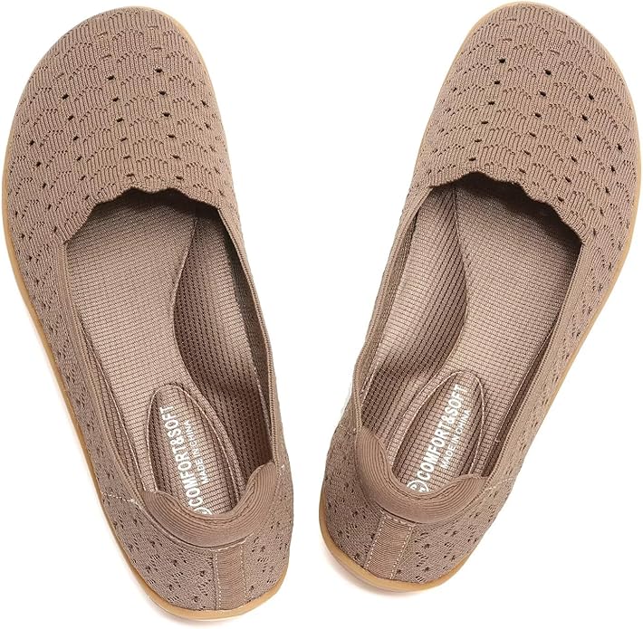 Women's Wide Toe Box Flats Shoes Knit Ballet Flat Slip-on Dress Walking Comfort Shoes
