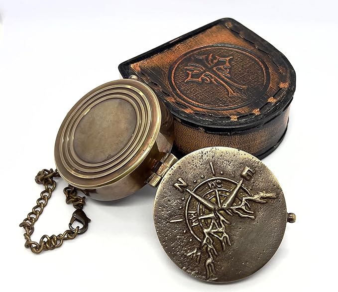 Be strong and courageous Brass Compass with Leather