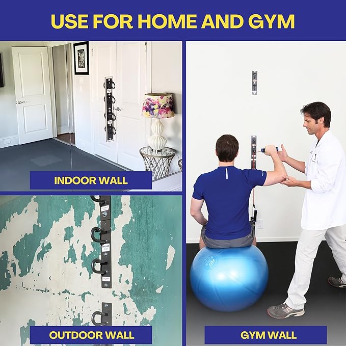 Anchor Gym Core Station - Wall Mount Workout Anchors for Resistance Band, Three Units with Two Hooks for Exercise Bands, Body Weight Straps, Strength Training & Home Gym - (Screws Included)