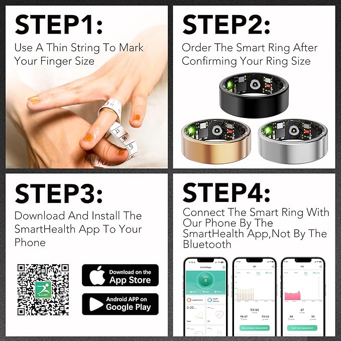Smart Health Ring for Women Men Fitness Tracker with Heart Rate, Blood Oxygen, Blood Pressure, Sleep Monitoring, Step Counting, IP68 Waterproof for iPhone and Android, No Subscription Fee, Gold 9