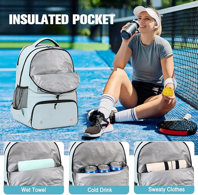 Bevalsa Pickleball Bag for Women Men Teens, Tennis Bag with Shoe Compartment, Multifunctional Sports Padel Racket Bag Badminton Backpack Fits 4 Rackets with Fence Hook