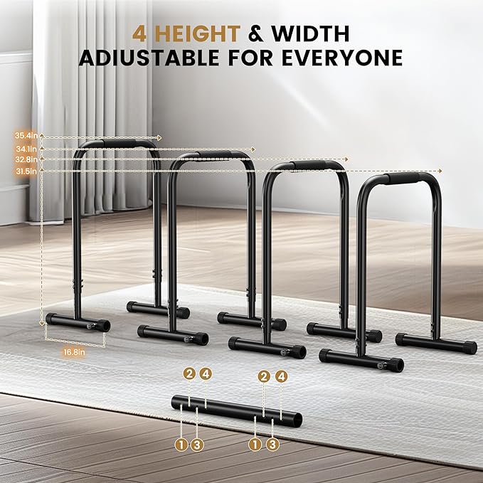 Sportsroyals Dip Bar, Adjustable Dip Stands Station for Home, Functional Heavy Duty Parallette Bars for Upper Body Workout (400/1200LBS Loading Capacity, 2025 New Version)