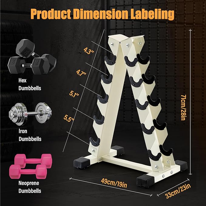 Barbell A-Frame Dumbbell Weight Rack, Dumbbell Rack Stand Only, Weight Rack for Dumbbells 5 Tier with 500 LB Weight Capacity, Home Gym Storage Solution