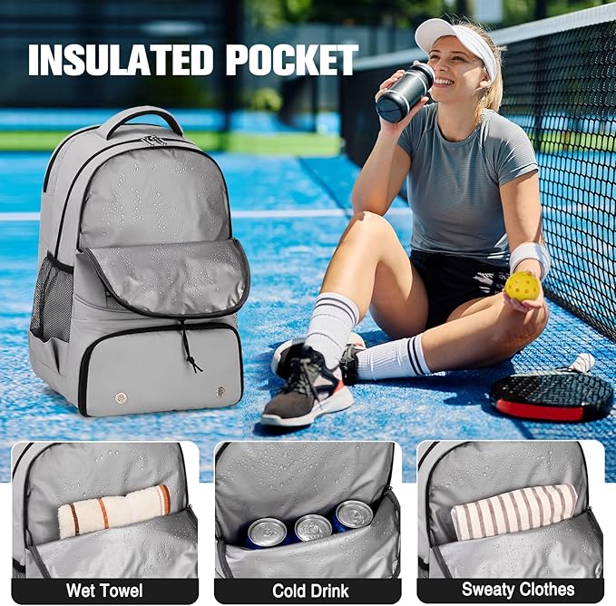 Bevalsa Pickleball Bag for Women Men Teens, Tennis Bag with Shoe Compartment, Multifunctional Sports Padel Racket Bag Badminton Backpack Fits 4 Rackets with Fence Hook
