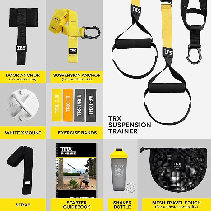 TRX Training All-in-One Suspension-Trainer Exercise Equipment Bundle 4 Strength-Exercise 10 Items