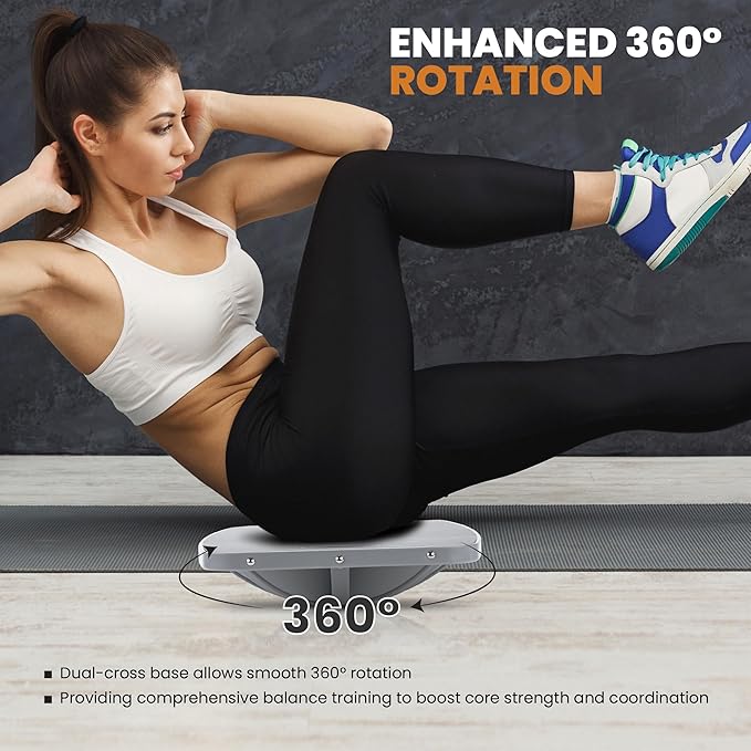 Professional Wooden Balance Board, 360 Degree Portable Wobble Board with Comfortable Surface, Standing Desk Rocker Board for Physical Therapy, Core Strength Stability Training
