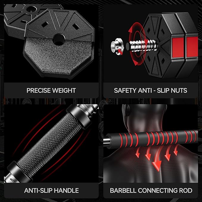Adjustable Weights Dumbbells Set, 44Lbs 66Lbs 88Lbs 3 in 1 Adjustable Weights Dumbbells Barbell Set, Home Fitness Weight Set Gym Workout Exercise Training with Connecting Rod for Men Women