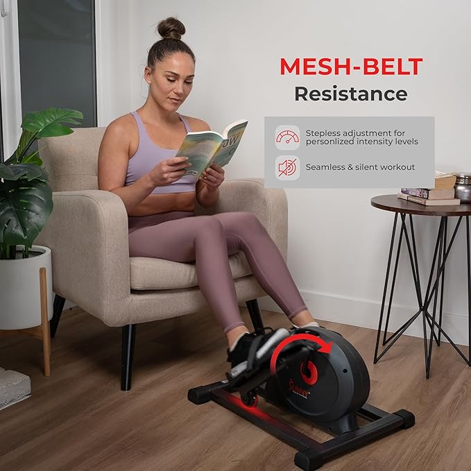 Sunny Health & Fitness Smart Mini Pedal Exerciser, Under Desk Bike/Elliptical for Home Workout & Cycle Cardio Training, Free SunnyFit App Link, Optional in Color, Mat/Workout Bands or Steel Stabilizer
