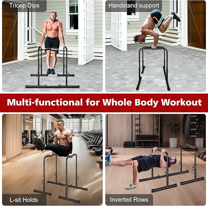 Dip Stand Station, Adjustable Height Dip Station for Strength Training, Heavy Duty Steel Parallel Push Up Stand, Home Gym Fitness Workout Dip bar Station,Tricep Dips, Pull-Ups, Push-Ups