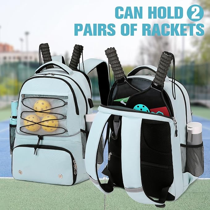 Bevalsa Pickleball Bag for Women Men Teens, Tennis Bag with Shoe Compartment, Multifunctional Sports Padel Racket Bag Badminton Backpack Fits 4 Rackets with Fence Hook