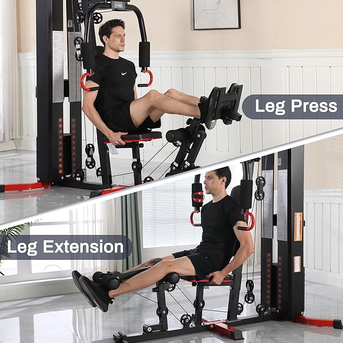 Home Gym, Multifunctional Workout Equipment with Leg Press, Exercise Equipment for Home with Pulley System