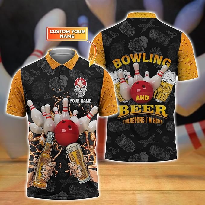 Personalized 3D Bowling Polo Shirts, Custom Name, Team Name Shirt, Bowling Shirts for Men Women, Birthday, Christmas