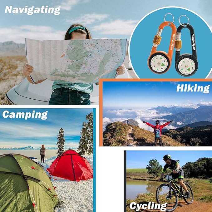 Carabiner Clip On Compass Hiking - Compact Compass 2 pcs