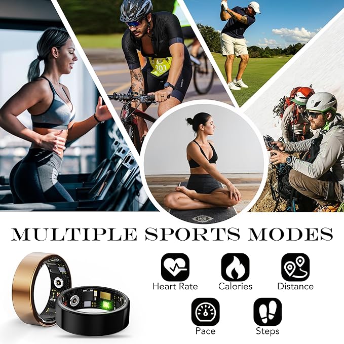 Smart Health Ring for Women Men Fitness Tracker with Heart Rate, Blood Oxygen, Blood Pressure, Sleep Monitoring, Step Counting, IP68 Waterproof for iPhone and Android, No Subscription Fee, Gold 9