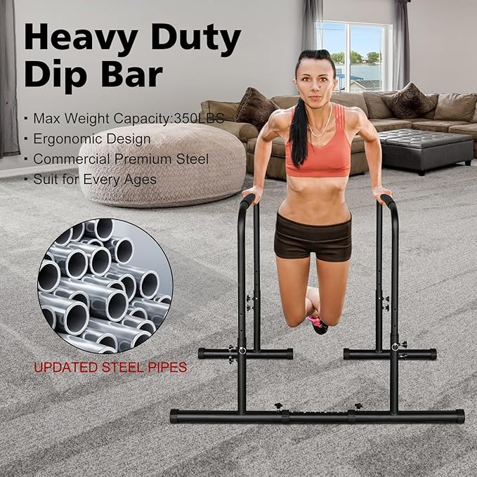 MIUDGIG Adjustable Height Parallel Push Up Stand, Dip Stand Station for Strength Training, Heavy Duty Steel Parallel Bar Station, Home Gym Fitness Workout Dip bar Station,Tricep Dips,Pull-Ups,Push-Ups
