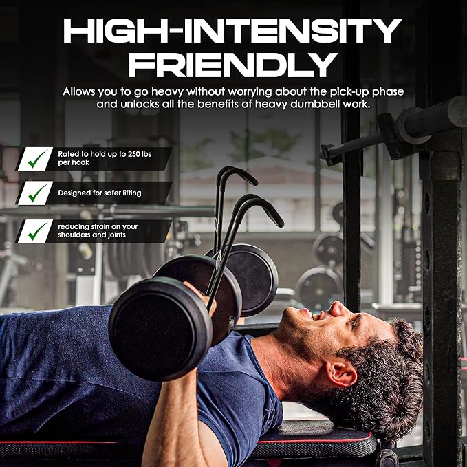 MVRK Dumbbell Spotter Hooks Hanger - Heavy Power Dumbbells Rack Attachments for Dumbbell Bench Press Hold Up 250LB