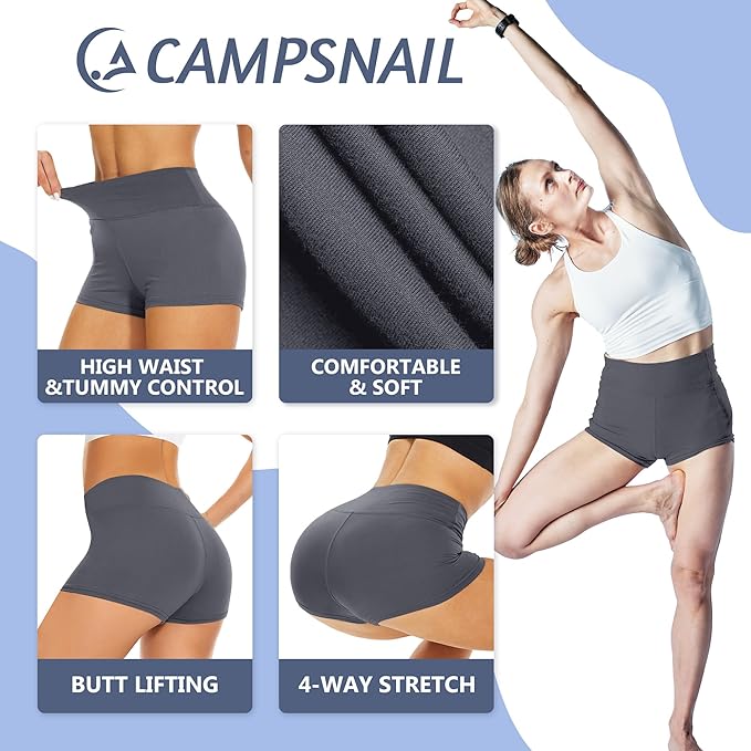 CAMPSNAIL Workout Biker Shorts Women - 3"/5"/8" High Waisted Tummy Control Spandex Booty Volleyball Shorts for Yoga Dance