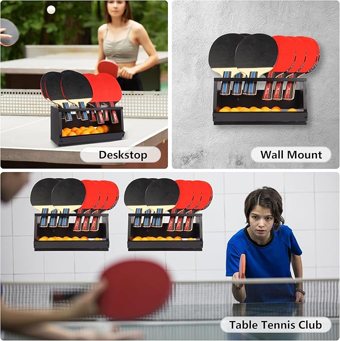Ping Pong Paddle Holder, Ping Pong Paddle Storage Rack Hold 8 Rackets, 2-in-1 Wall Mount & Countertop Table Tennis Holder for Garage, Game Room, Bar and Men Cave