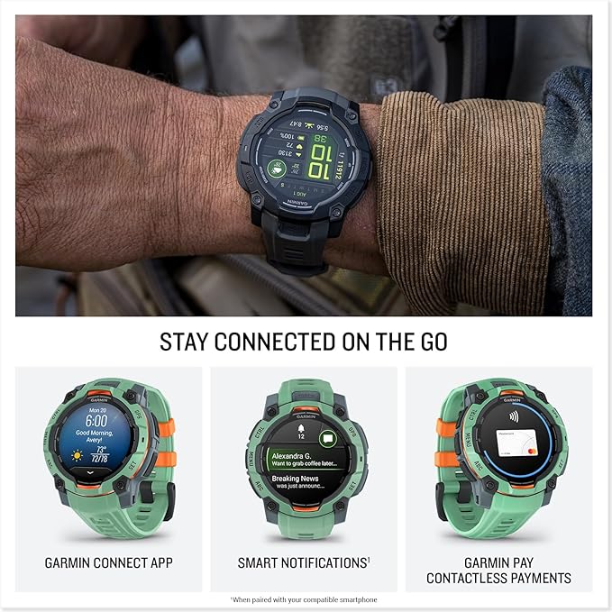 Garmin Instinct 3 Advanced GPS Adventure Watch, Neo Tropic with Twilight Band | 50mm AMOLED Display | Wrist Based Heart Rate Monitor, Up to 24 Days of Battery Life with Signature Stand Power Bundle