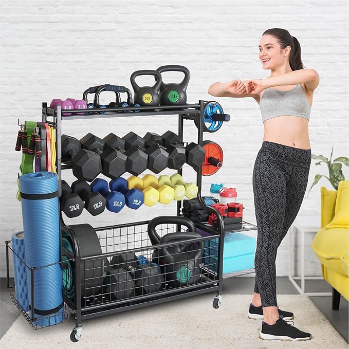 STUFFSTASH Heavy Duty Dumbbell Rack, Sheet Steel Shelf and Base, Ideal for Home Gym Dumbbells, Kettlebells, Yoga Mat Storage
