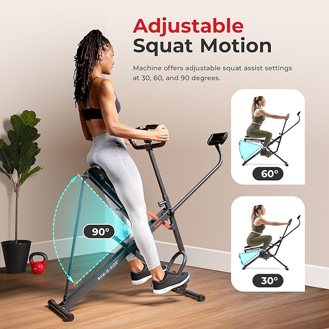 Sunny Health & Fitness Smart Upright Row-N-Ride Trainer w/Adjustable Resistance, Foldable Home Exercise Equipment for Arm, Glute & Leg Training, Free SunnyFit App Bluetooth Connect, Optional in Colors