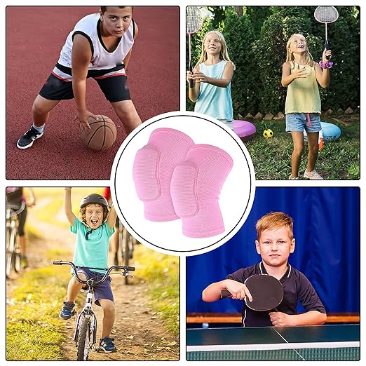 Sibba Kids Knee Pad, Breathable Elastic Knee Brace, Anti-Slip Padded Sponge Knee Protector for Volleyball Dance Running Skating Basketball Football Sports(Pink)