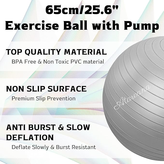 Atarvana Cardio Drumming Equipment Set, Extra Thick Yoga Ball with Pump & Cardio Drumming Sticks with Grips, Aerobic Exercise Ball Drumsticks Workout Set for Stability, Rhythm, Gymnastics