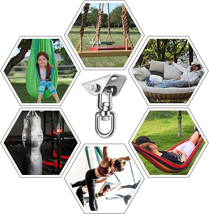 2 Pack Hammock Hanging Kit, Hanging Chair Hardware 360°Rotating Hammock Hooks Heavy Duty, Hammock Chair Hanging Kit & Swing Ceiling Hook Snap for Hammock Chair,Heavy Bag,Seat,Yoga,Gym,1200 lb Capacity