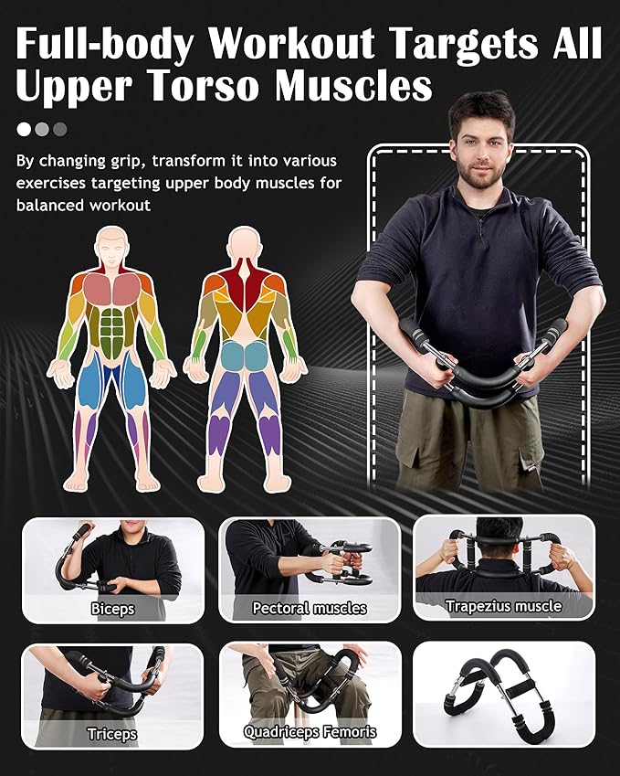 Twister Arm Exerciser, Adjustable Spring Workout Bar, Forearm Triceps Chest Inner Thigh Muscle Enhanced Exercise Strengthener, Upper Body Strength Builder Trainer, Home Fitness Equipment