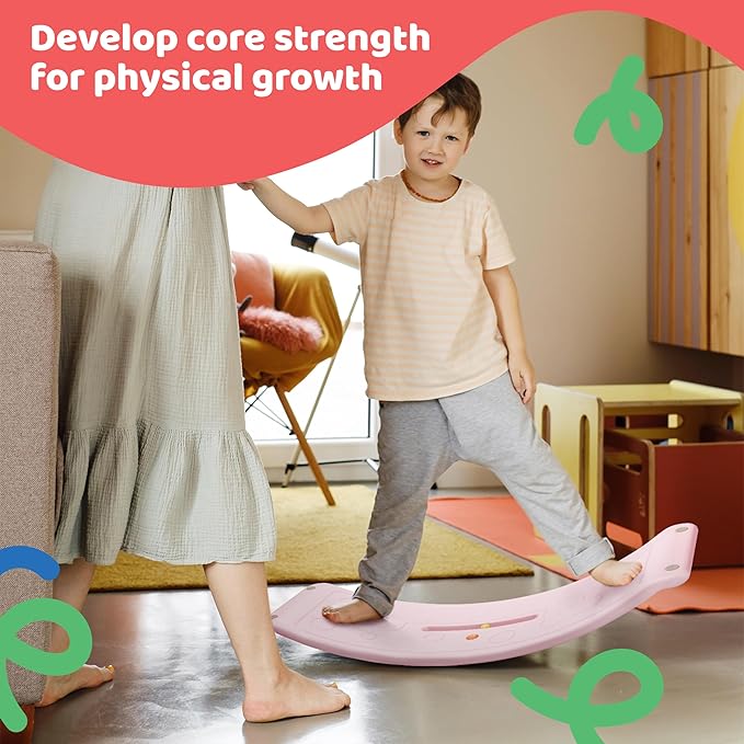 Dazmers Balance Board - Plastic Wobble Board for Improving Balance - Rocker Curvy Board - Balance Trainer Board for Yoga and Overall Fitness - Balancing Toys for Children and Adult - Pink