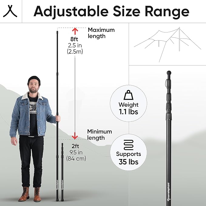 Green Elephant Tarp Poles - Tent Poles, Tent Poles Replacement, Tent Poles for Tarp, Canopy Poles, Awning Poles, Telescoping Tarp Poles, Tarp Poles Adjustable Heavy Duty, Aluminum Tent Pole Set of 4