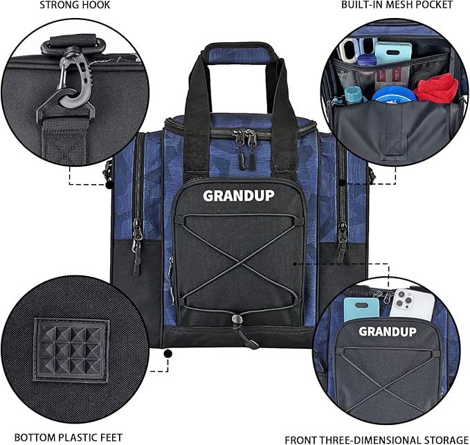 GRANDUP Bowling Ball Bag for Single Ball - Black Bowling accessories Ball Tote Bag Bowling Bag with Padded Ball Holder - Fits Bowling Shoes Up to Mens Size 14