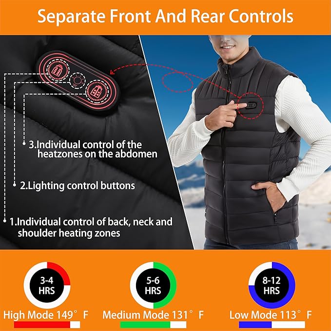 Lightweight Heated Vest for Men, Outdoor Hiking Walking, Battery Not Included