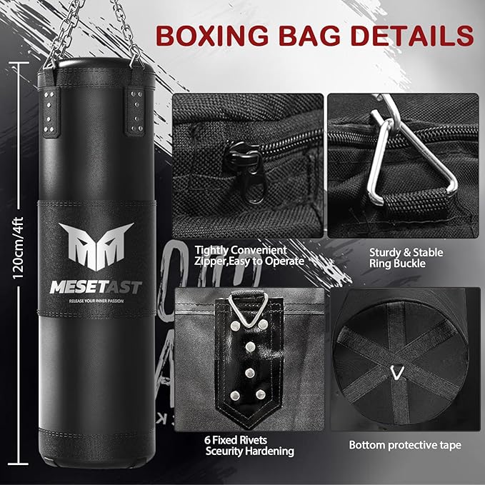 Punching Bag for Adults, 4ft Heavy Boxing Bag Set with 12 OZ Gloves for MMA Karate Kickboxing Boxing - Unfilled