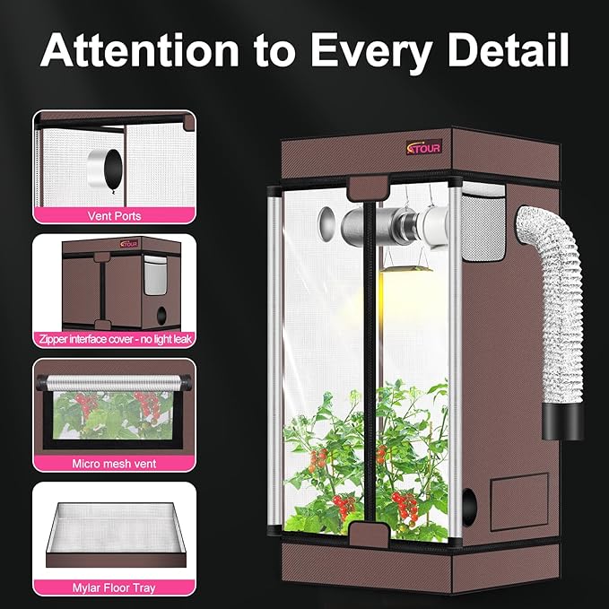 ATOUR 2x2 Grow Tent, 24"x24"x48''High Reflective Mylar 1680D Hydroponic Grow Tents, Waterproof Grow Tent with Double Cleart Observation Door and Floor Tray, for Indoor Plant Growing