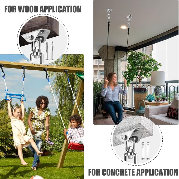 2 Pack Hammock Hanging Kit, Hanging Chair Hardware 360°Rotating Hammock Hooks Heavy Duty, Hammock Chair Hanging Kit & Swing Ceiling Hook Snap for Hammock Chair,Heavy Bag,Seat,Yoga,Gym,1200 lb Capacity