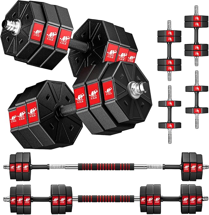 Adjustable Weights Dumbbells Set, 44Lbs 66Lbs 88Lbs 3 in 1 Adjustable Weights Dumbbells Barbell Set, Home Fitness Weight Set Gym Workout Exercise Training with Connecting Rod for Men Women