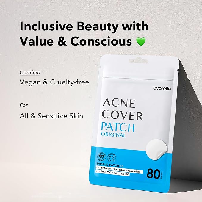 AVARELLE Pimple Patches for Face | Hydrocolloid Acne Patches for Covering Blemishes | FSA HSA Zit Patches with Tea Tree, Calendula, & Cica | HSA Store Eligible Items (10-14 mm, 80 Count)