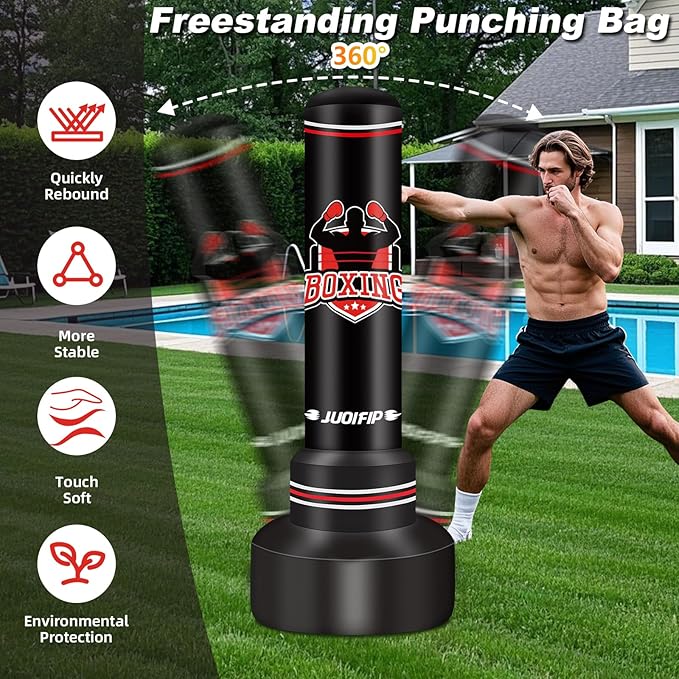 Upgraded Heavy Freestanding Punching Bag for Adults Teens, 70” Standing Punching Bag with Gloves, Pump and Jump Rope, Boxing Reflex Ball, Women Men Kickboxing Bags for Training MMA Fitness Home Gym