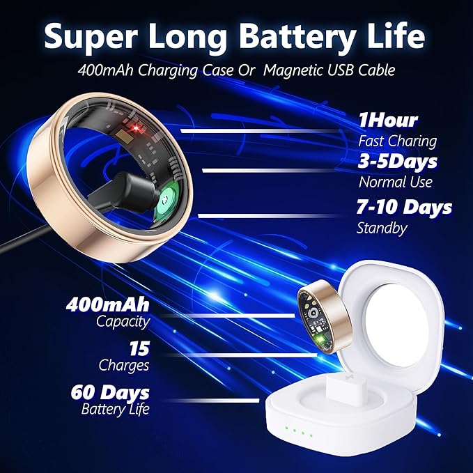 Smart Health Ring for Women Men Fitness Tracker with Heart Rate, Blood Oxygen, Blood Pressure, Sleep Monitoring, Step Counting, IP68 Waterproof for iPhone and Android, No Subscription Fee, Gold 9