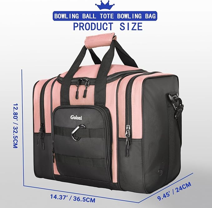 Goloni Bowling Ball Bag for Singer Ball with Padded Ball Holder, 2 Pockets fit Bowling Shoes Up to Mens Size 14 and Accessories