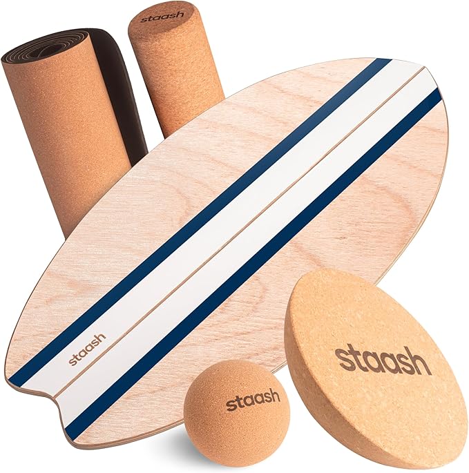 STAASH® Balance Board – Starter (Board + Roller) or Full Kit (w/Mat, Ball & Disc) – Core Balance Trainer for Fitness, Rehab, Surf – Free Coaching Videos