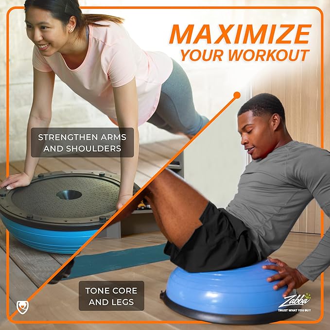URBNFit Half Balance Ball - Yoga Ball Balance Trainer for Core Stability & Full Body Workout at Home or Gym - Resistance Bands, Pump and Exercise Guide Included