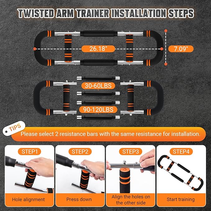Twister Arm Trainer, 30-120lb Adjustable Resistance Twister Arm,Chest Exerciser with 4 Spring & Training Poster for Men & Women, Chest Workout Device Equipment for Chest Clip Muscle & Arm Strength