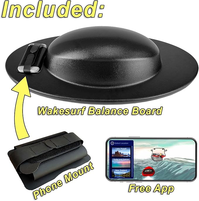 Wakesurf Balance Board by Lakesurf - Includes Motion Tracking App & Phone Mount for Wakesurfing Simulation, Games, Fitness Training, and Tutorials