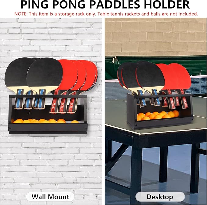 Ping Pong Paddle Holder, Ping Pong Paddle Storage Rack Hold 8 Rackets, 2-in-1 Wall Mount & Countertop Table Tennis Holder for Garage, Game Room, Bar and Men Cave